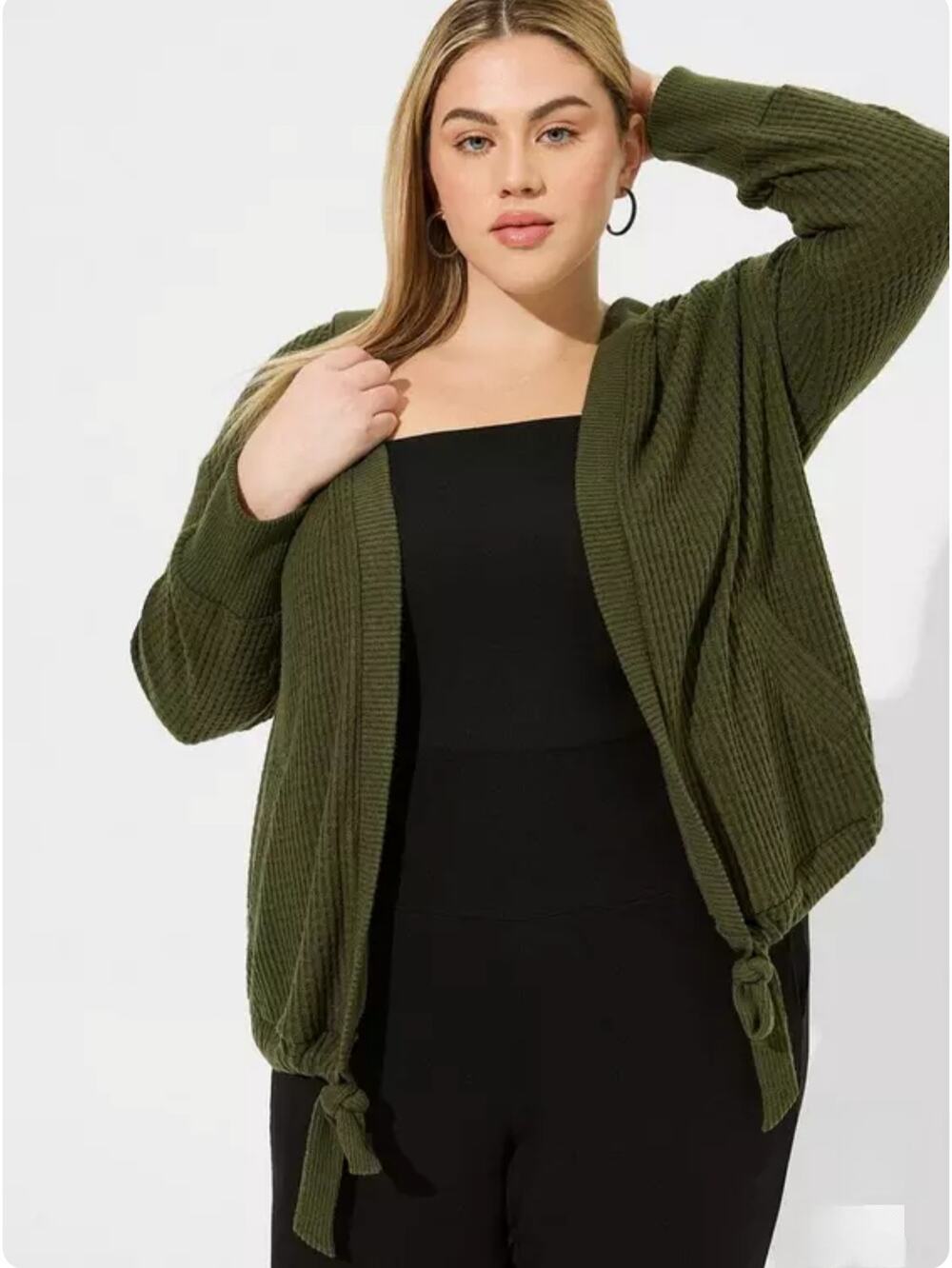 Torrid Cardigan Womans 2X Super Soft Plush Waffle Hooded Open Front Green